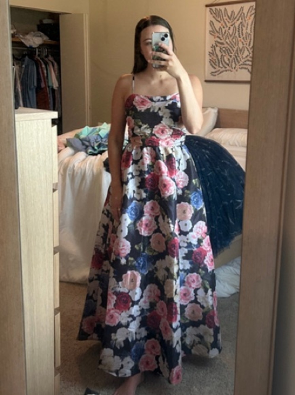 Floral Strappy Fit-and-Flare Maxi Dress - Black Background - Picture 15 of 16